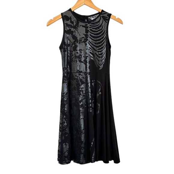 Killstar Dresses & Skirts - Killstar Womens Chaos Bone Crush Skater Dress XS Black Sleeveless Goth